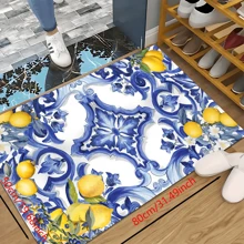 1pc Home Decor, Lemon Pattern Printed, Anti-Slip Diatomite Clay Kitchen Rug, Kitchen Mat, Floor Mat, 3D Printed Rectangle, Suitable For Living Room, Bedroom, Hallway, Bathroom, Laundry Room - Polyester Carpet, Indoor & Outdoor Home Decor