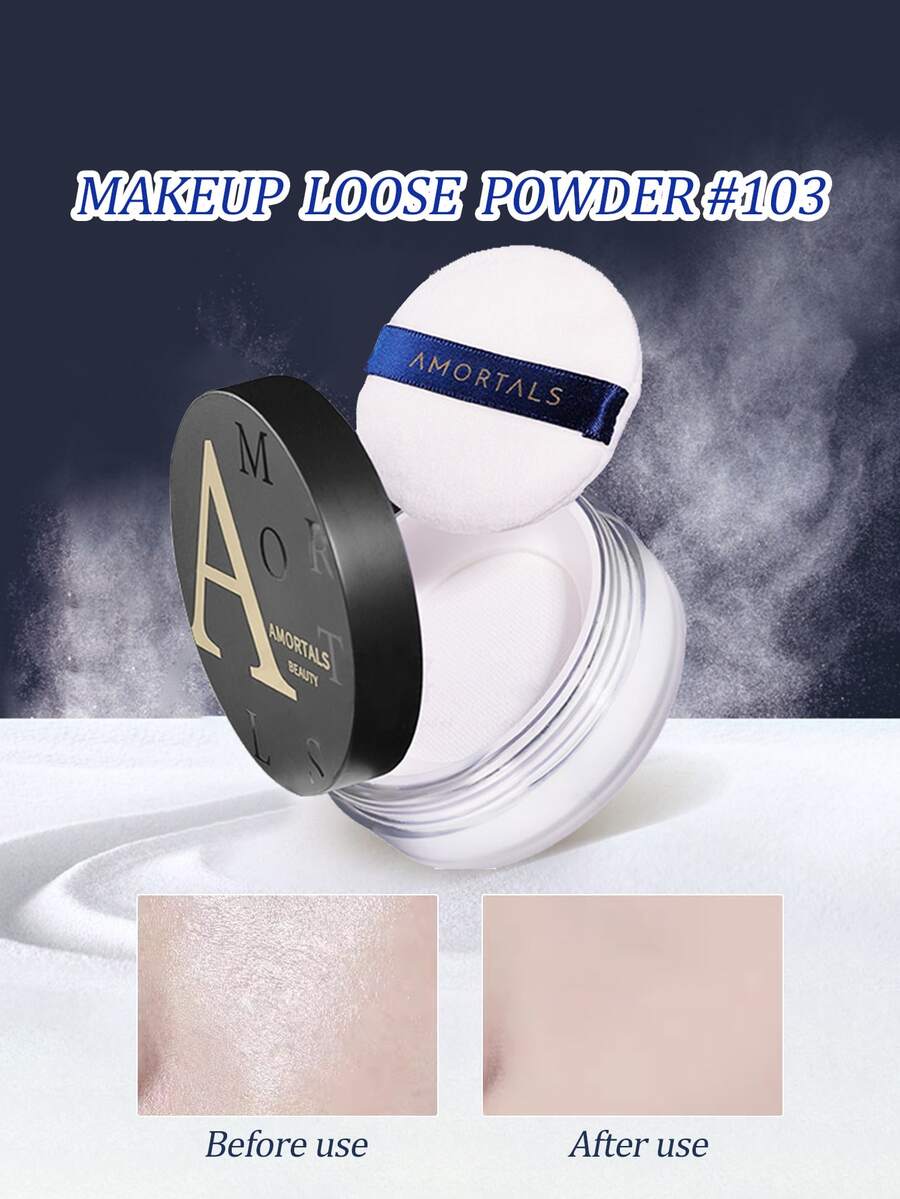 Amortals 8.5克透明散粉，白色，防水防汗，持妆长达12小时，控油，适合干性肌肤，遮盖细纹和瑕疵，缩小毛孔，轻盈亲肤，附赠双头粉扑