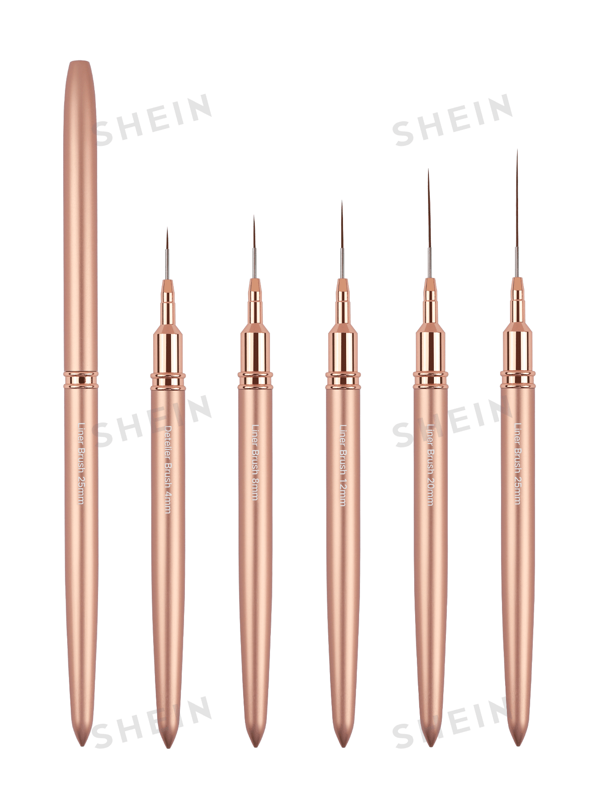 5 PCS/Set Champagne Color Metallic Stick Nail Art Line Drawing Pen Nail Design Brushes For Long Lines Tiny Details Fine Drawing Nail Brushes For Nail Art