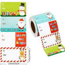200/500pcs Roll Christmas Gift Labels Stickers Self-Adhesive, Santa & Holiday Designs For Birthday & Xmas Presents, Non-Waterproof, Plastic Surface Compatible, Perfect For Christmas Pajamas Gifts Christmas Decor - Multicolor - View 5