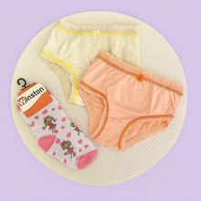 Kit Duas Calcinhas Um Par de Meias Infantil Feminina Casual