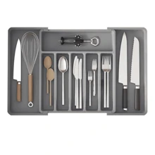 Lislark Black Plastic Cutlery Drawer Organiser Extendable Adjustable Utensil Tray Home Home Kitchen Insert Storage Rack 38*57*5cm - Màu xám C1 - Xem 6