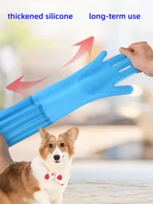 Pet Bathing Gloves, Dog & Cat Grooming Brush Gloves, Extra Long Silicone Anti-Scratch Massage Gloves For Shedding, Pet Cleaning Supplies