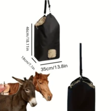 1 pieza Bolsa de alimentación para caballos de tela Oxford negra, bolsa portátil dispensadora de heno, bolsa a prueba de fugas para el establo del caballo