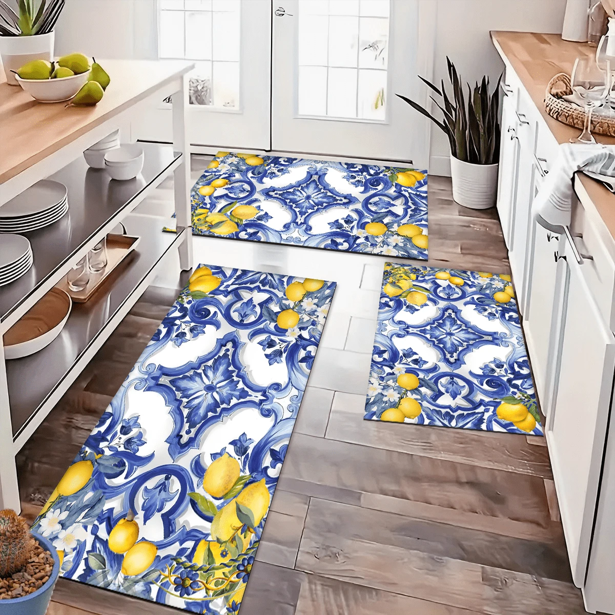 1pc Home Decor, Lemon Pattern Printed, Anti-Slip Diatomite Clay Kitchen Rug, Kitchen Mat, Floor Mat, 3D Printed Rectangle, Suitable For Living Room, Bedroom, Hallway, Bathroom, Laundry Room - Polyester Carpet, Indoor & Outdoor Home Decor