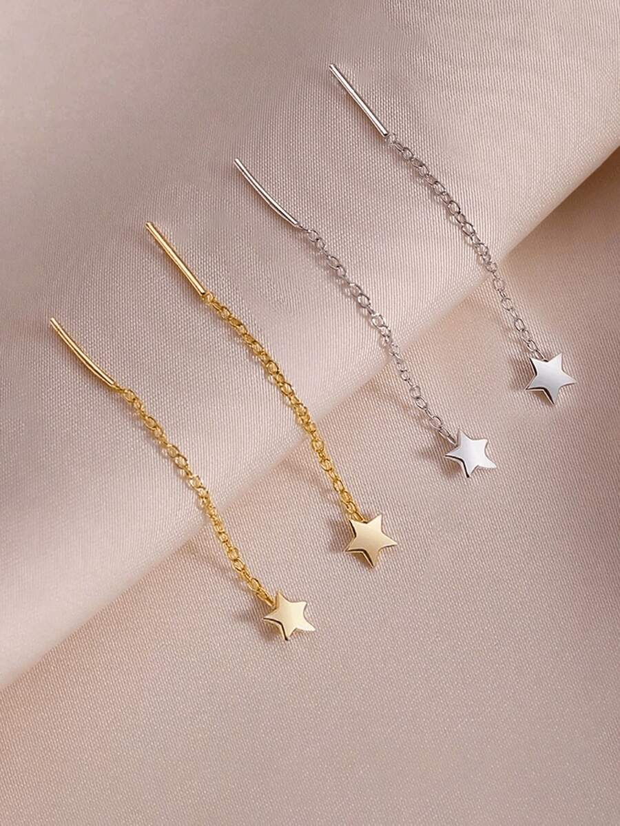 925 Sterling Silver Star Earrings For Women, Minimalist Elegant Earrings, Unique Design, Hypoallergenic, Suitable For Ear Cartilage And Earlobe, New Jewelry