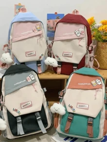 Women's Korean School Backpack Large Capacity Waterproof Backpack Without Keychain - 紅色 - 查看 6