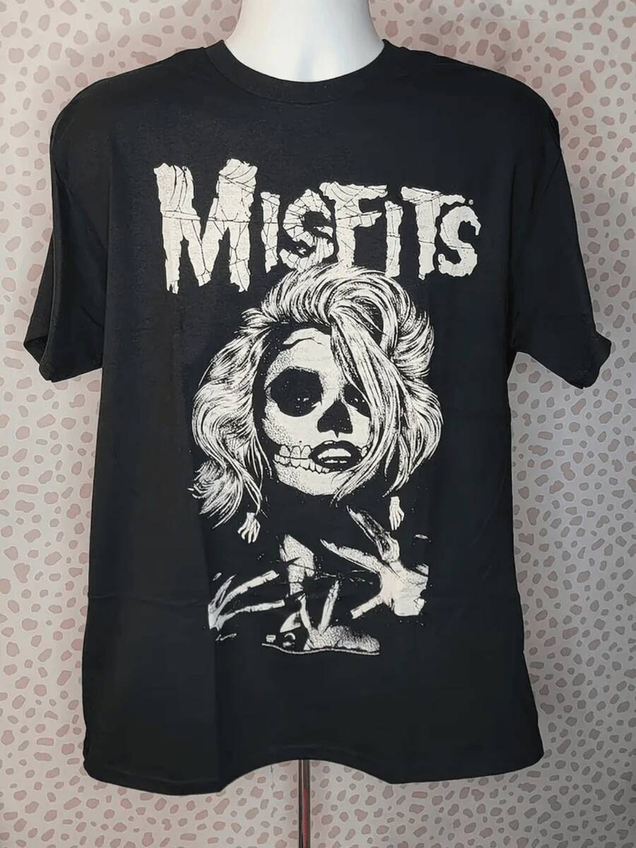 Misfits Band Skull Graphic Digital Printed T Shirt 220g 1pcs Gothic Style Men's Casual Tee 100% Cotton Black - 黑色 - 查看 1