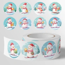 500 buc/rolă autocolante cu model de poștaș cu om de zăpadă, autocolante cu binecuvântare pentru om de zăpadă, autocolante cadou pentru om de zăpadă, dimensiune: 2,5 cm / 1,0 inch, rotunde, autocolante pentru copii, potrivite pentru Halloween, Crăciun, decorare cadouri pe cutii de papetărie, cărți, plicuri etc.