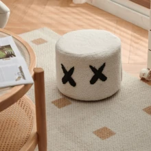 1 件木制立方体形玄关凳，创意羊毛垫脚凳，适合客厅、儿童