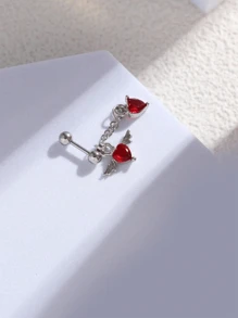 1 件简约黄铜方晶锆石心形天使翅膀流苏吊坠女士耳环耳骨耳钉日常佩戴 - 彩色 - 查看 5