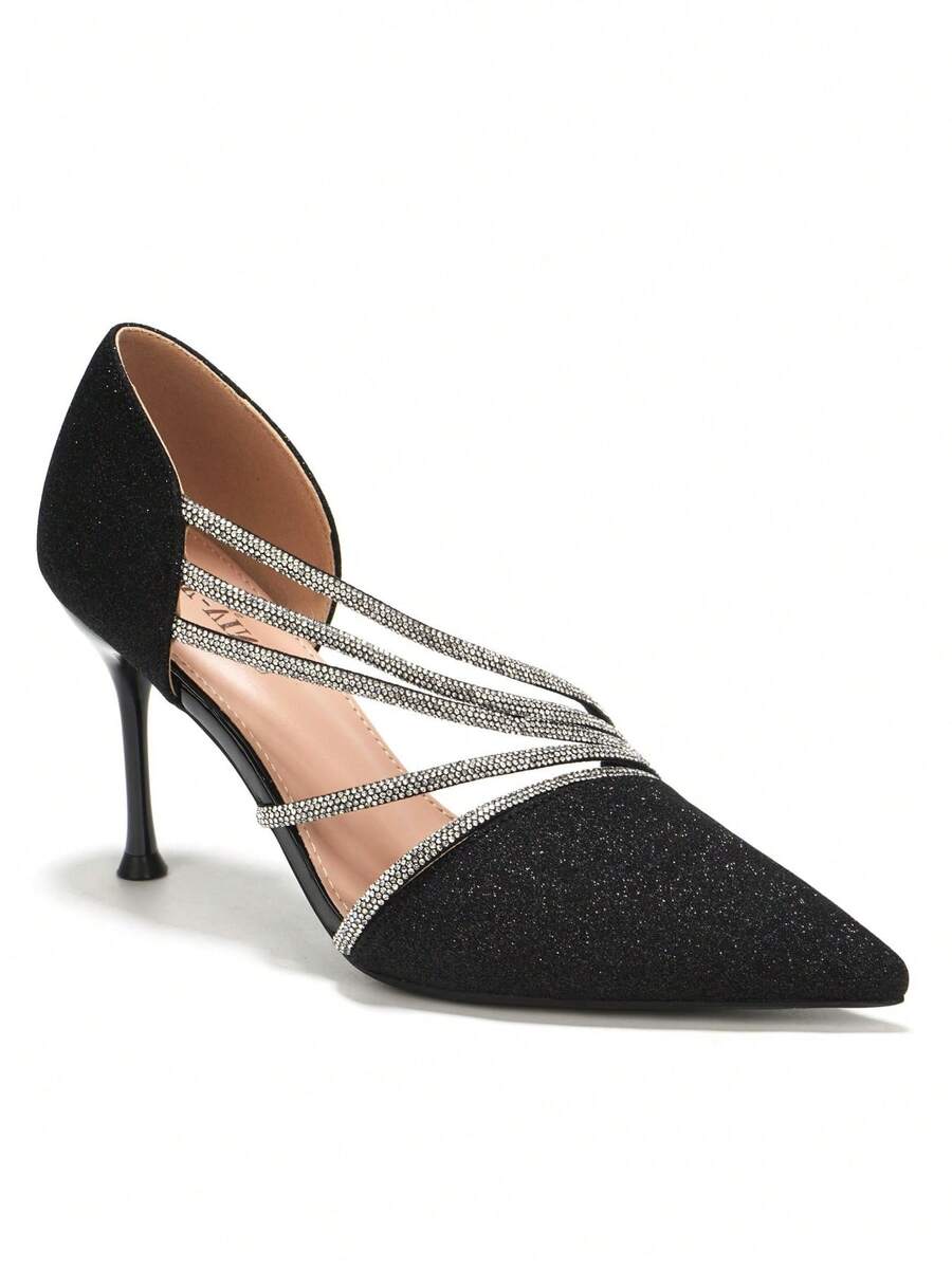 RevReaL Vintage Glam Summer Stiletto Heels With Rhinestone Straps – Bohemian Chic Elegant Wedding - Black a - View 1