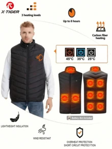 X-TIGER 9 Zone Heated Vest Men Winter Warm Thick Electric Heated Vest USB Heated Jacket Heated Down Jacket Winter Men Heated Warm Vest - Black - View 3