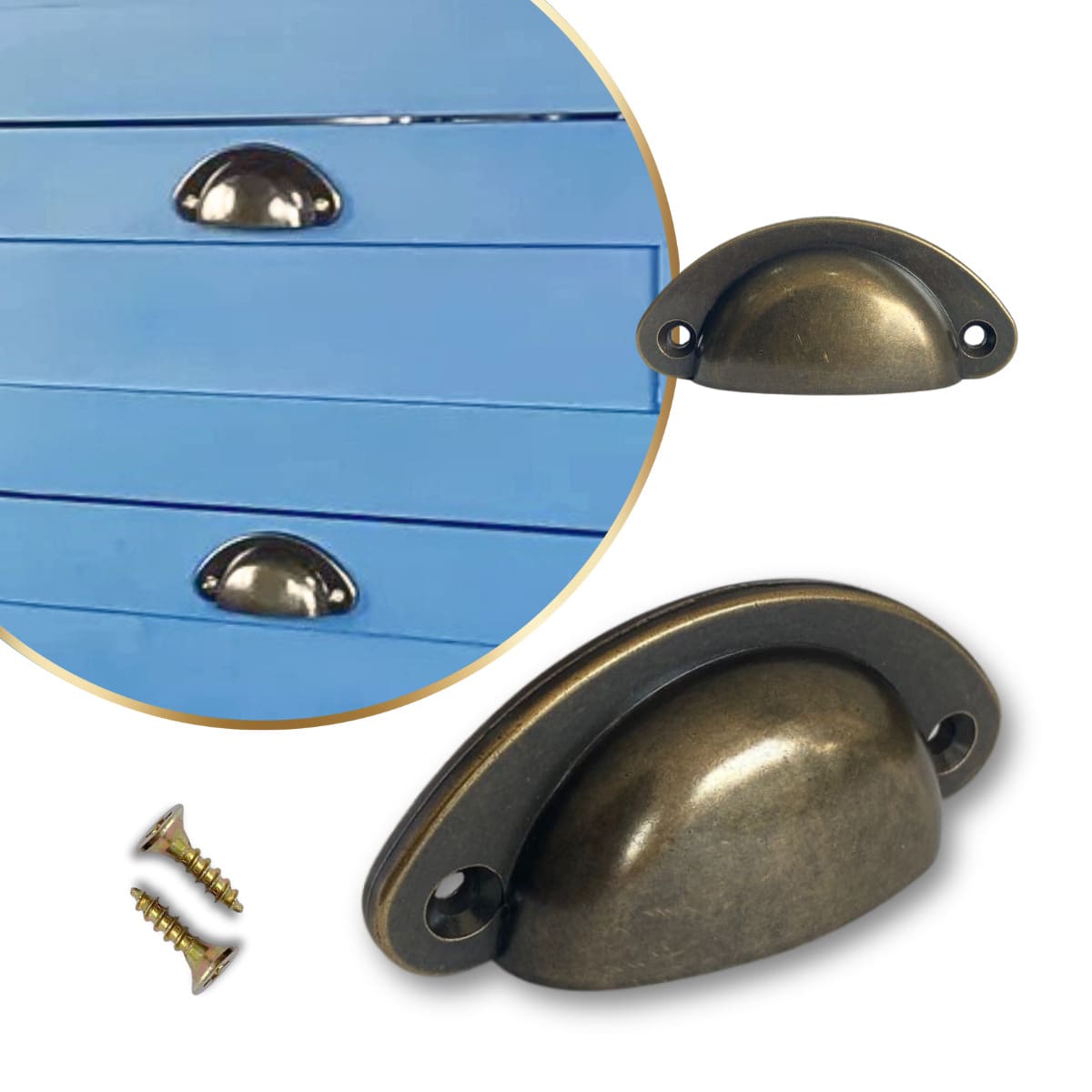 Kit Of 2 Colonial Shell Model Handles With Premium, High-Quality Finish For Drawers, Cabinets, Dressers, Furniture In General - 古金 - 查看 1