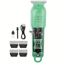 Professional Smart LCD Hair Clipper Transparent Cordless Electric Shaver For Men - Green - View 2