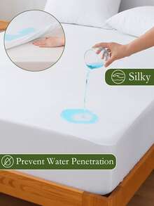 1pc Solid Color Waterproof Mattress Protector, Ultra Soft Jersey Knit Fitted Sheet, Breathable & Noiseless, Stretch High Elasticity Bed Cover - Easy Care For Bedroom, Hotel, Dorm, Suitable For All Season (No Pillowcase) - White - View 5