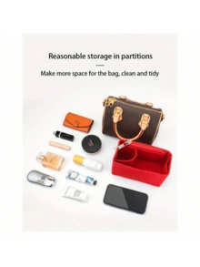 CRAZY SMITH 优质毛毡手提包收纳袋，适用于快速化妆旅行手提包内袋，带多个口袋，米色和棕色，安全拉链隔层，耐用毛毡材料，手提包收纳 | 时尚收纳 | 安全拉链口袋，钱包收纳袋