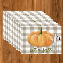 1 pieza/4 piezas/6 piezas Manteles individuales de lino con estampado de calabaza, adecuados para la mesa de comedor, decoración para todas las estaciones, manteles de mesa modernos y lavables, decoración de habitaciones, posavasos, manteles de cocina y comedor, decoración de fiestas interiores y exteriores, decoración del hogar, regalo ideal