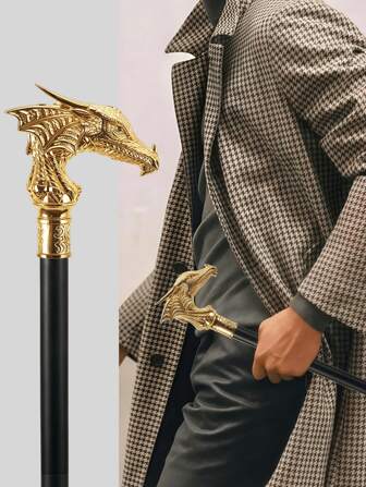 1pc Bright Color Dragon Head 3D Scepter Two-Piece Detachable Metal Walking Cane, Fashionable Elegant High-End British Gentleman's Cane, Suitable For Daily, Festivals, Gifts And Halloween Cosplay Halloween Accessories