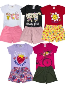 10 Piece Kit 5 Assorted Sets Of Girls' Clothing: T-Shirt/Blouse + Shorts/Bermuda Shorts Summer Printed - 彩色 - 查看 4