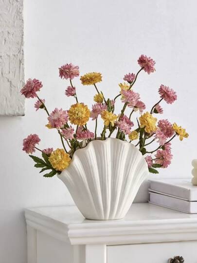 Wit Nordic Shell Shaped Resin Vase Home ation, Desktop Artificial Flowers, Plant Supports, Tableware, Flower Arrangement, Easy To Ceramic Vase, Ins Hydroponic Fresh Arrangement Homestay Model Room Glass view 5