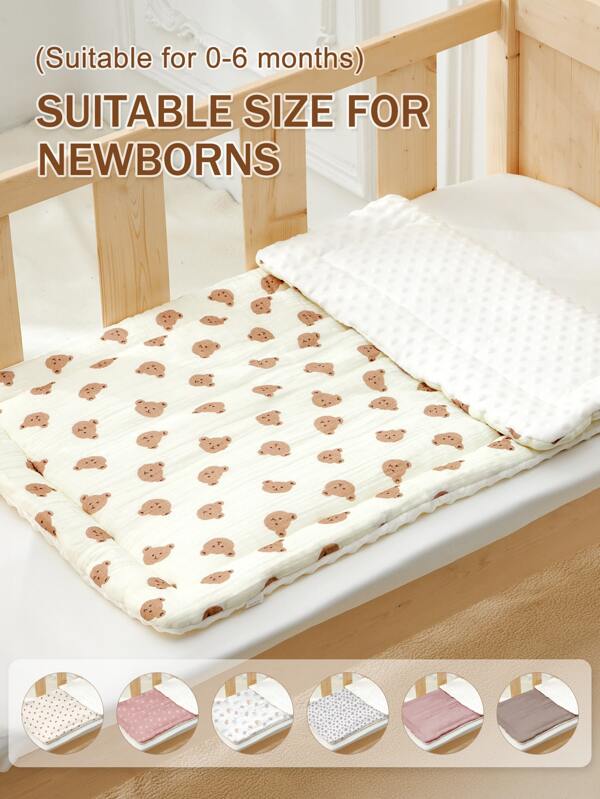 1 pieza Colchoneta para bebé con estampado de dibujos animados certificada Oeko-Tex, acolchada suave para cuna, reversible, de material de felpa cálida para primavera/verano en habitación con aire acondicionado