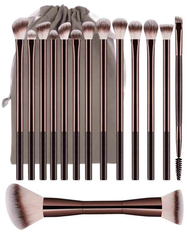 14 PIEZAS con bolsa Juego de brochas de maquillaje profesional - Cerdas suaves con tubo de aluminio, incluye brochas para pestañas, sombras de ojos, cejas, labios y difuminado - Ideal para polvos, líquidos y cremas - Perfecto para uso diario y viajes - Regalo para mujeres y amigas