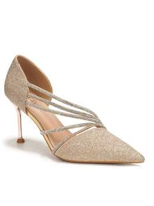 RevReaL Vintage Glam Summer Stiletto Heels With Rhinestone Straps – Bohemian Chic Elegant Wedding - Champagne - View 2
