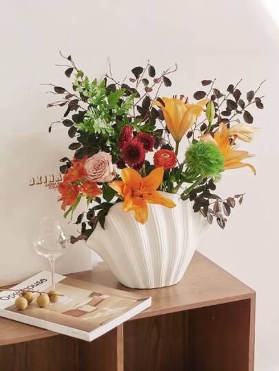 Wit Nordic Shell Shaped Resin Vase Home ation, Desktop Artificial Flowers, Plant Supports, Tableware, Flower Arrangement, Easy To Ceramic Vase, Ins Hydroponic Fresh Arrangement Homestay Model Room Glass view 4
