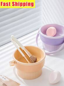 三合一硅胶化妆刷清洁碗，化妆刷清洁垫，化妆刷清洁工具收纳盒，化妆刷清洗碗，用于存放和风干化妆刷、海绵、粉扑