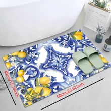 1pc Home Decor, Lemon Pattern Printed, Anti-Slip Diatomite Clay Kitchen Rug, Kitchen Mat, Floor Mat, 3D Printed Rectangle, Suitable For Living Room, Bedroom, Hallway, Bathroom, Laundry Room - Polyester Carpet, Indoor & Outdoor Home Decor