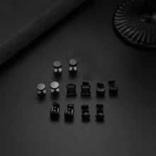 6對黑色耳釘套裝,男女通用杠鈴耳釘,不鏽鋼耳針,圓形假插頭耳環,仿螺紋花鼓穴 - 黑色 - 查看 6