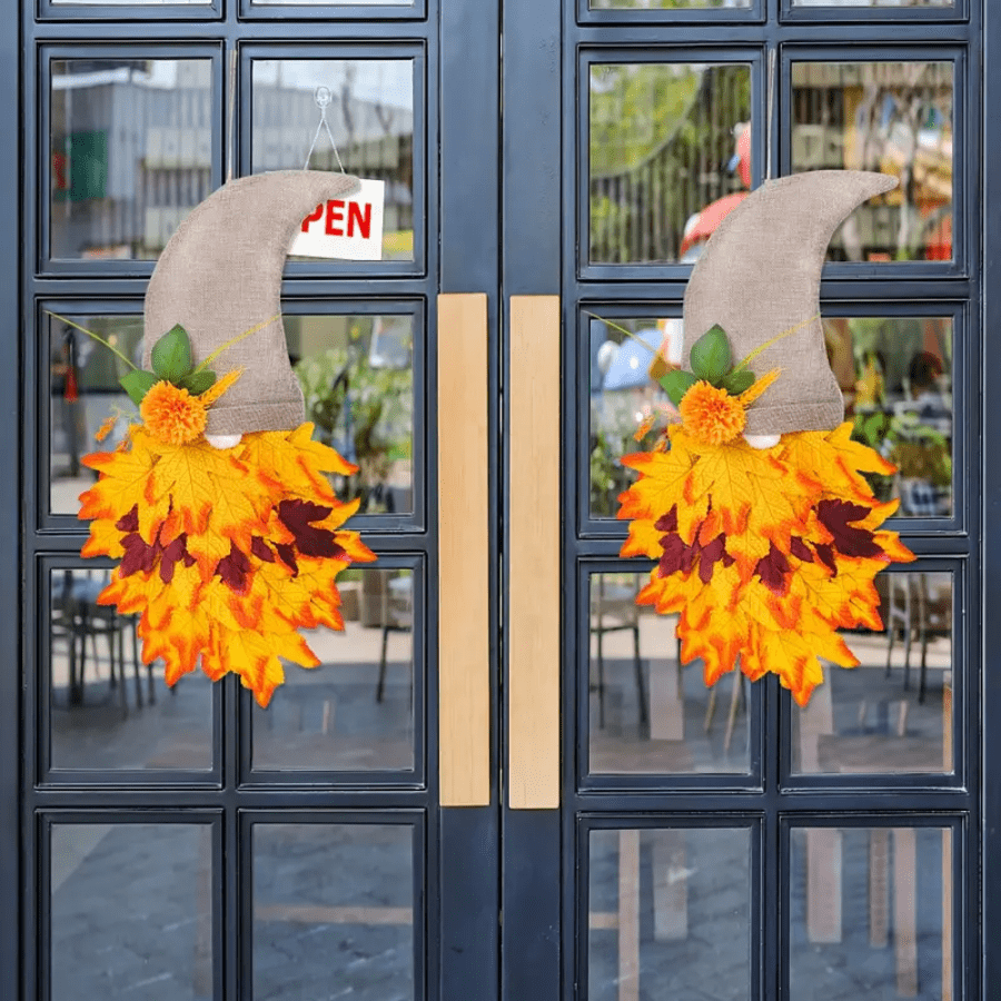 1pc Autumn Dwarf Wreath, Halloween Autumn Cottage Door Wreath, Thanksgiving Wreath, Artificial Flower Wreath Decor, Scene Decor, Holiday Decor, Room Decor, Home Decor, Office Decor, Theme Party Decor