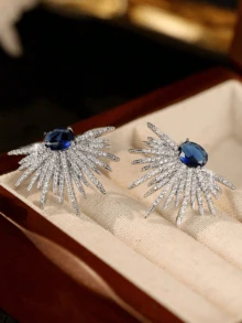 1对极简主义不对称全镶钻耳环（女士款） - 彩色 - 查看 7