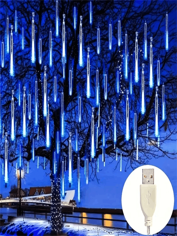 1 Peça Luz de Chuva de Meteoros USB, 8 Fios de 192 LEDs, Luzes de Decoração de Natal Azul/Branco/Multicoloridas, Luzes de Cordão em Forma de Gota para Decoração de Árvore de Natal, Festa, Jardim, Decoração de Casamento, Presentes do Dia dos Namorados