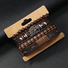 4pcs Vintage Style Layered Wood Beaded Bracelets For Men
