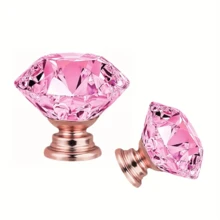 10pcs Transparent Pink, Champagne Gold Crystal Glass Knobs, Suitable For Kitchen Cabinets, Vanity, Drawers, Bathroom Vanity, Wardrobe Doors And Hardware Accessories - Pink - View 3