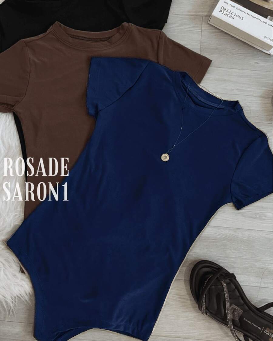 A Women's Crew Neck Bodysuit Summer Fashion Blogger  2025 - 藍色 - 查看 1