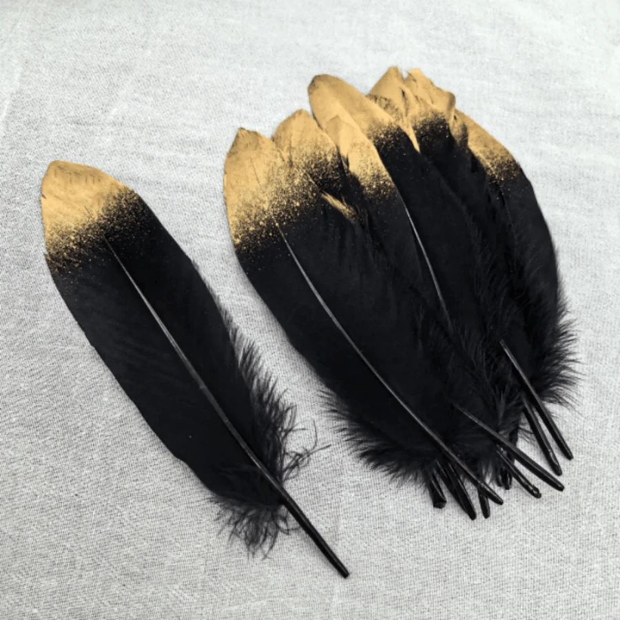 50pcs 1pc Goose Feather Spray Gold 15-20cm/6-8inch Black And Gold Artificial Feathers For DIY Crafts, Wedding And Party Decorations Feather Pens Photo Props, Handmade Imitation Feathers - Đầu vàng đen - Xem 1