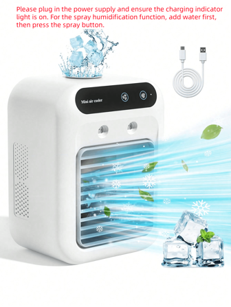 1 Ventilador de aire acondicionado portátil, humidificador y difusor, Mini enfriador de aire por evaporación, Humidificador de oficina, Ventilador de escritorio sin aspas, Con batería recargable de 1800mAh, Ventilador de enfriamiento por pulverización, Ventilador de aire acondicionado, Adecuado para el hogar y la oficina