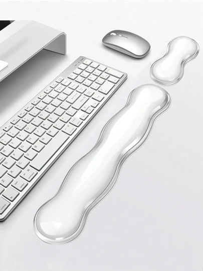 1 Set Crystal Clear Wave Shape Wrist Rest Pad For Mouse Pad, Keyboard Palm Rest, Wrist Support Cushion - Cool & Comfortable