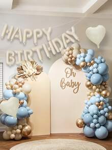 12/25 件生日快乐气球横幅奶油蓝色，16 英寸米色聚酯薄膜字母心形铝箔粉板岩蓝色白沙玫瑰金，适用于婴儿派对、婴儿洗礼、婴儿主题派对 - 彩色 - 查看 6