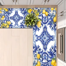 1pc Home Decor, Lemon Pattern Printed, Anti-Slip Diatomite Clay Kitchen Rug, Kitchen Mat, Floor Mat, 3D Printed Rectangle, Suitable For Living Room, Bedroom, Hallway, Bathroom, Laundry Room - Polyester Carpet, Indoor & Outdoor Home Decor