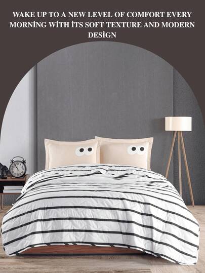 Double Size Striped Cute Bedspread Set – Ultra Soft, Highly Absorbent & Comfortable Luxury Bedding | 1pc Bedspread (200x220 Cm) And 2pcs Pillowcases (50x70 Cm)