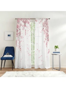 2 tấm rèm voan Sakura - Họa tiết hoa hồng, thiết kế kiểu túi luồn thanh treo, chất liệu polyester nhẹ, trang trí lãng mạn cho phòng khách và phòng ngủ, dễ bảo quản, có thể giặt, rèm trang trí | Chất vải mềm mịn - Nhiều màu - Xem 7
