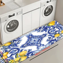 1pc Home Decor, Lemon Pattern Printed, Anti-Slip Diatomite Clay Kitchen Rug, Kitchen Mat, Floor Mat, 3D Printed Rectangle, Suitable For Living Room, Bedroom, Hallway, Bathroom, Laundry Room - Polyester Carpet, Indoor & Outdoor Home Decor