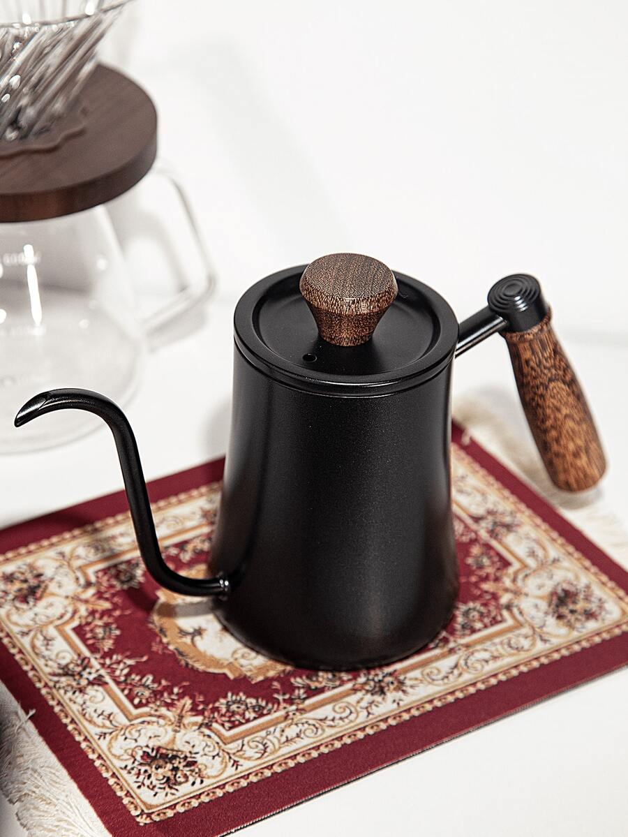 1 pieza Tetera de acero inoxidable 304 con pico de cisne para café de goteo, con tapa y mango de madera, herramienta, café, boca delgada y pico largo, herramienta para hacer café de goteo, 350ml/600ml/550ml, apta para uso doméstico, cocina, oficina, hotel y escuela, regalo de vuelta al colegio - Multicolor - Ver 1