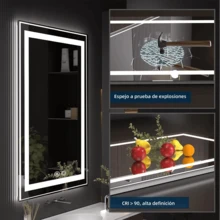 Espejo Touch Led,espejo Decorativos Para Baño Con Luz 50cmx70cm Espejo Rectangular,espejo De Pared Regulable Y Con 3temperaturas De Color y Antivaho, Botones Táctiles Inteligentes - Tipo de Enchufe A USA (110-127V) - Ver 2