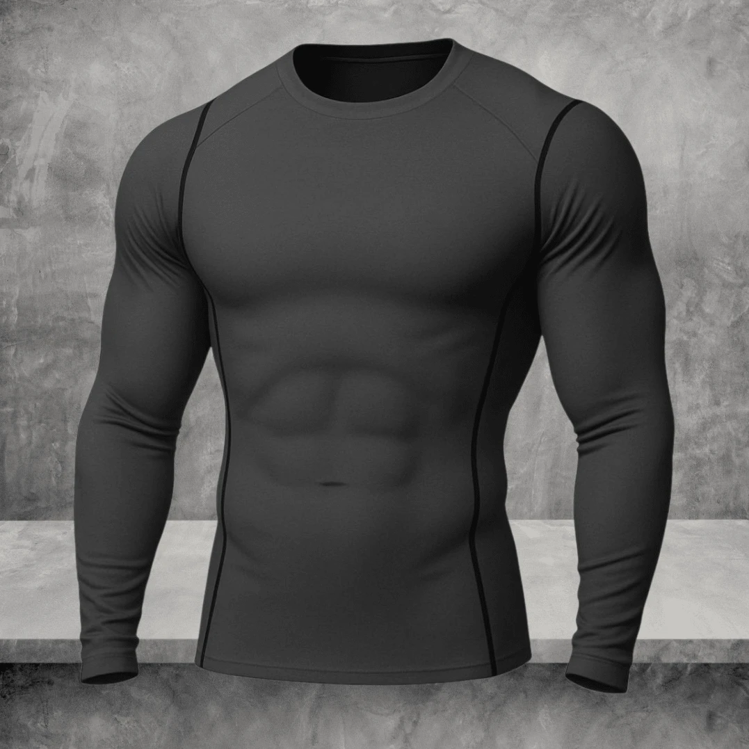 Men's Premium Pro Long Sleeve Compression T-Shirt, Thermal Sportswear For Cold Weather - 灰色帶印花 - 查看 1