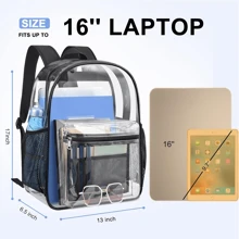 Back To School Clear Backpack – Heavy Duty Transparent Book Bag For College, Concerts & Travel - 黑色 - 查看 2